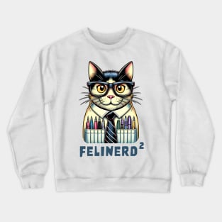 Felinerd Squared, Hipster Cat T-Shirt, Feline Nerd with Glasses Graphic Tee, Funny Cat Lover Gift, a square cat squared Crewneck Sweatshirt